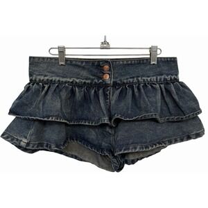 Micro Mini Skirt Y2K Denim Womens 30 Ruffle Booty Dollete Girly Bimbo Grunge